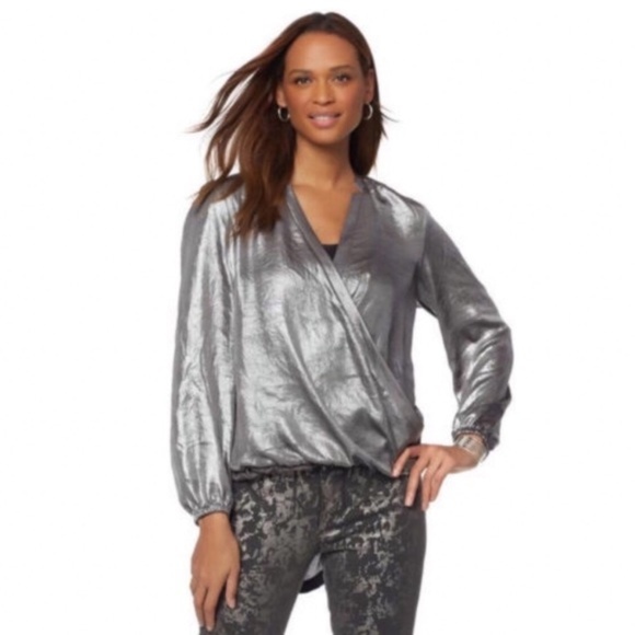 Melissa McCarthy Seven7 Tops - Melissa McCarthy Seven7 NWT Gunmetal Faux Wrap Top
